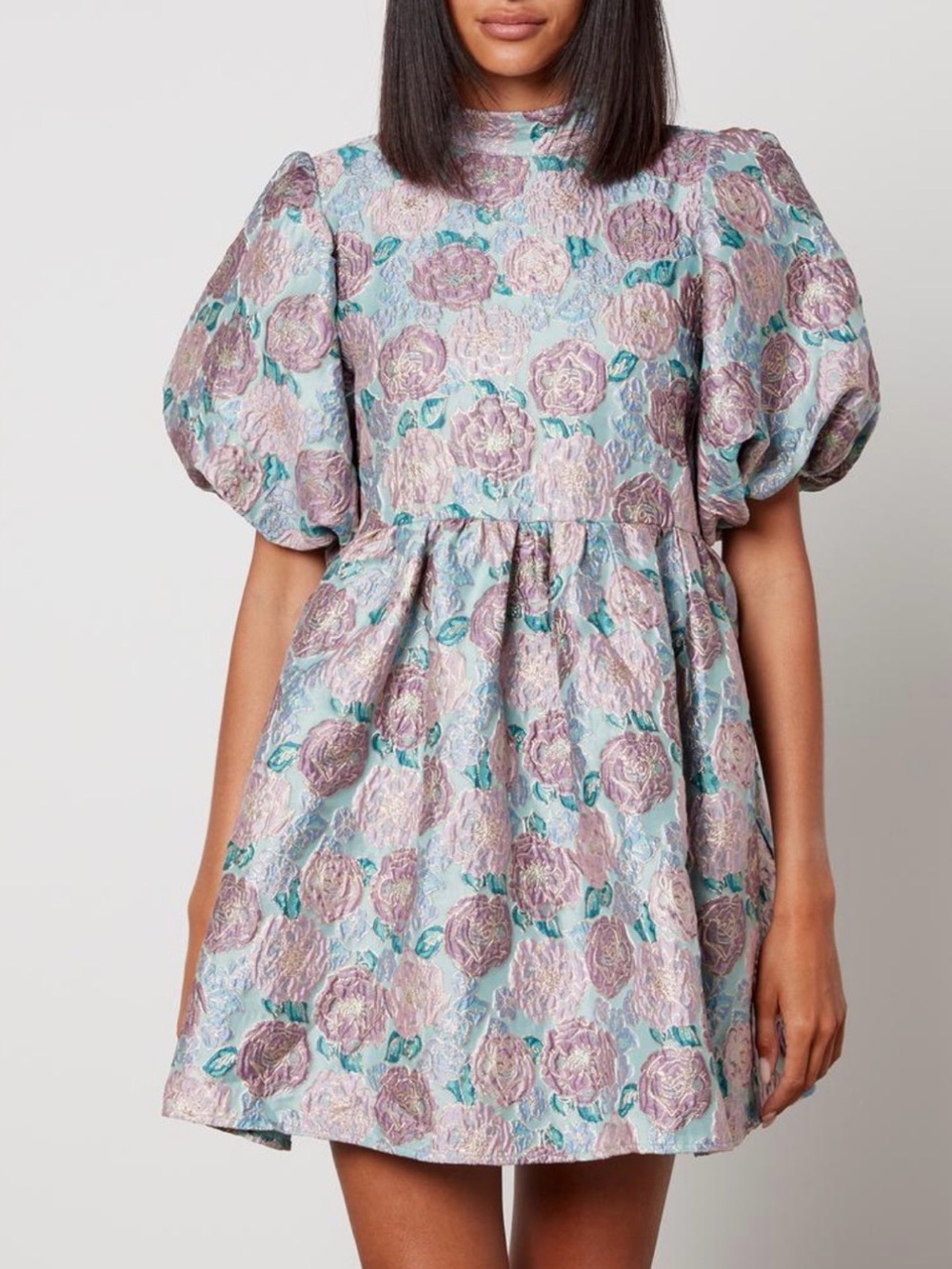 Dream Sister Jane Iceland Poppy Floral-brocade Mini Dress in blue NWT size M+(8)